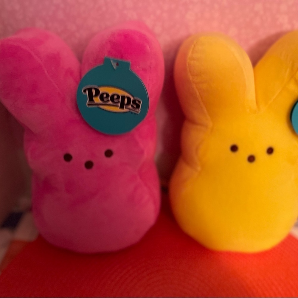 Easter “Peeps” plush set of 2 (pink/ yellow ) great for Easter baskets .8.5 inch